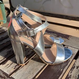 Steve Madden silver block heels size 8